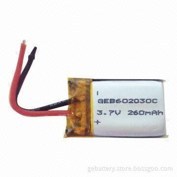 Lithium Rechargeable Battery, 3.7V Voltage, 260mAh Minimum Capacity